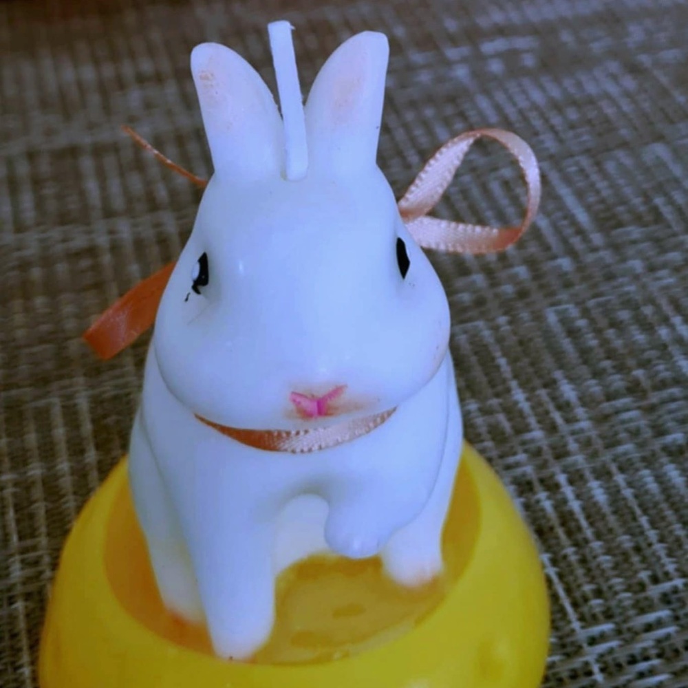 White Rabbit Candle with Yellow Base